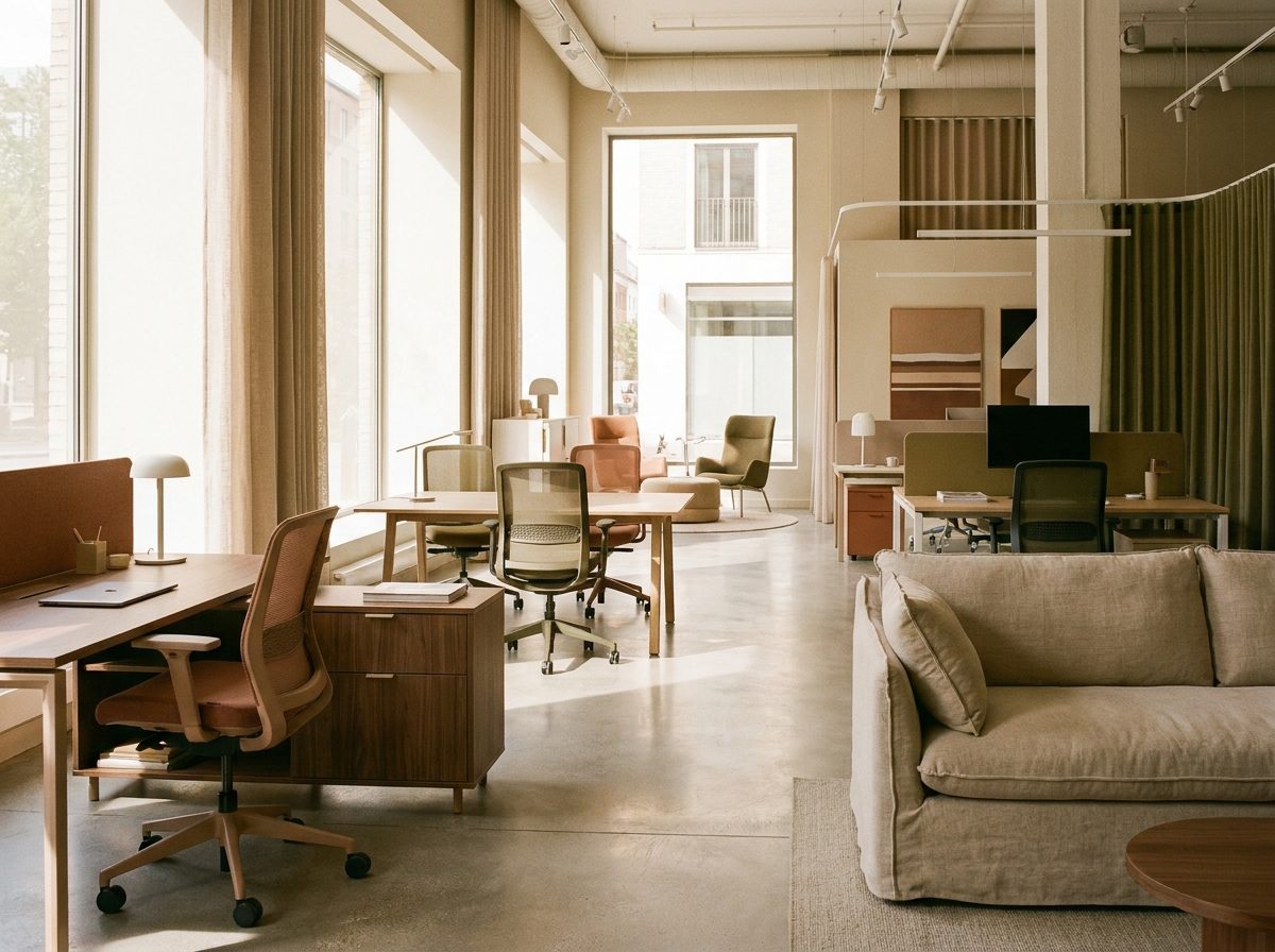 Office and residential furniture in a contemporary showroom